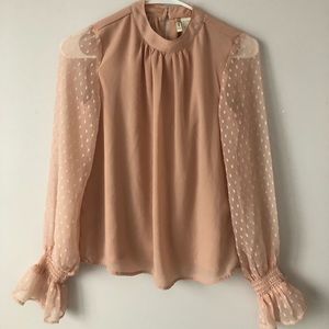 Ruffle sleeve pink blouse